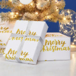 Papel De Regalo Caligrafía de la escritura Gold Merry Christmas so<br><div class="desc">Elegante y elegante Relieve metalizado falso oro Feliz Navidad caligrafía en blanco,  mejor para la temporada navideña envolver regalo</div>