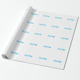 Papel De Regalo Caligrafía de tu nombre blanco azul única minimali