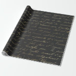 Papel De Regalo Caligrafía parisina negra y gris<br><div class="desc">Papel de envoltura de tipografía de parís gris y negro.</div>