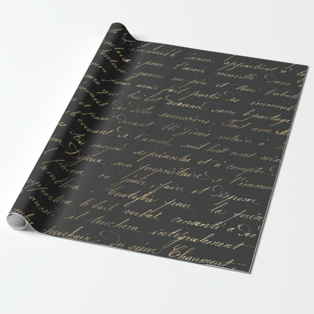 Papel De Regalo Caligrafía parisina negra y gris (Desenrollado)