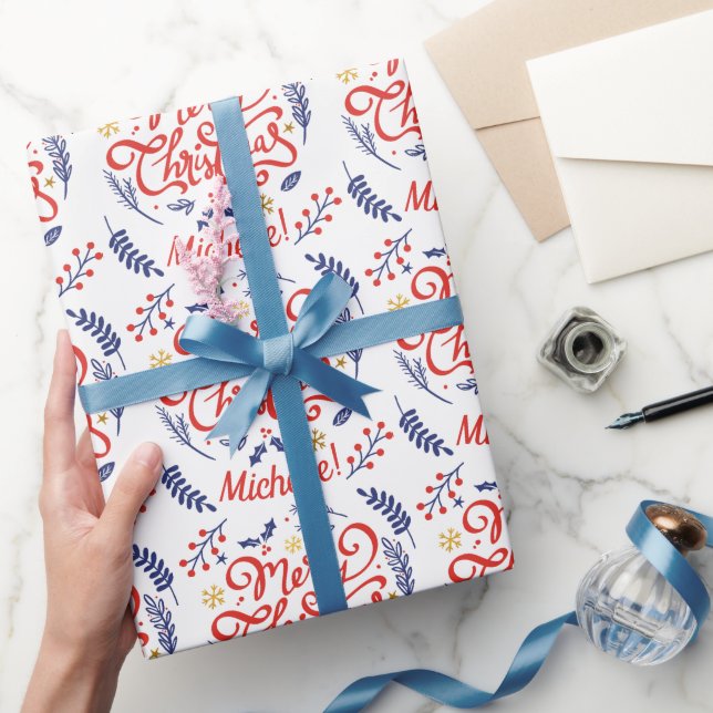 Papel De Regalo Caligrafía personalizada de navidad moderna y mode (Regalar)