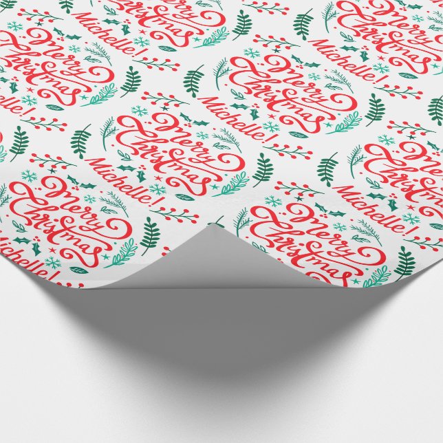Papel De Regalo Caligrafía personalizada de navidad moderna y mode (Esquina)