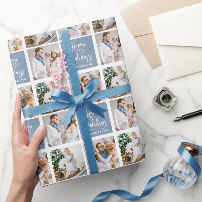 Papel De Regalo Caligrafía Script Holiday 3 Foto Dusty Blue (Regalar)