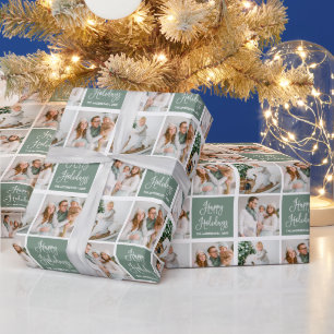Papel De Regalo Caligrafía Script Holiday 3 Foto Sage Green