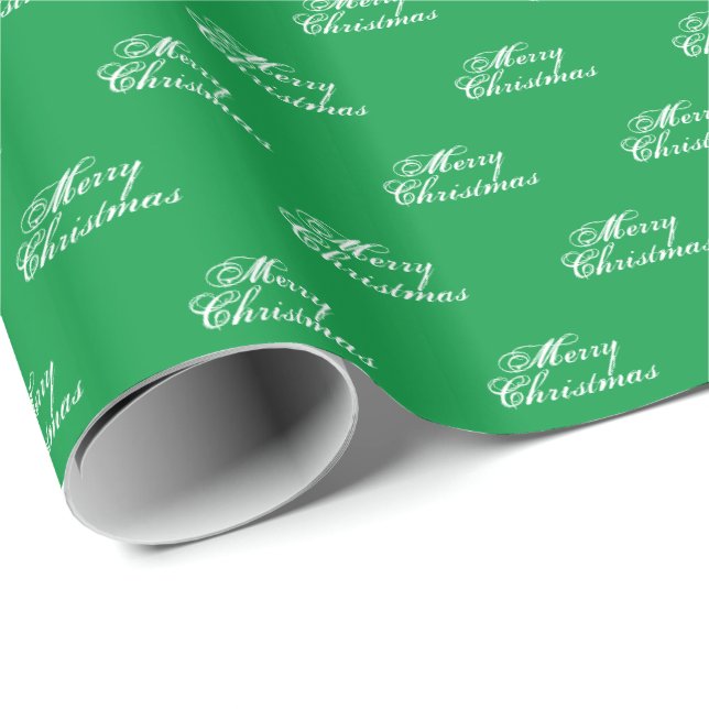Papel De Regalo Calilización del guión blanco verde de Feliz Navid (Esquina del rollo)