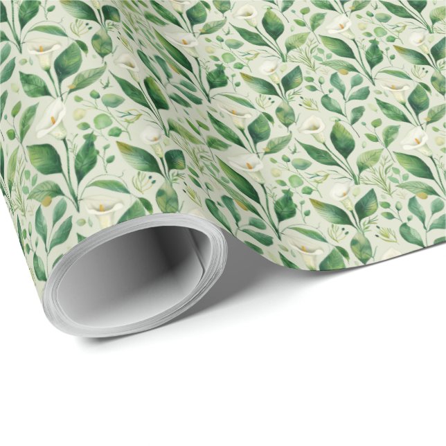 Papel De Regalo Calla Lily Botany Greenery Regalo Floral Wrapping (Esquina del rollo)