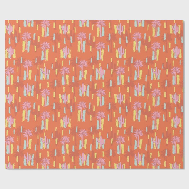 Papel De Regalo Calle del Desierto Retro Preppy con Palmeras y Cac (Superficie plana)