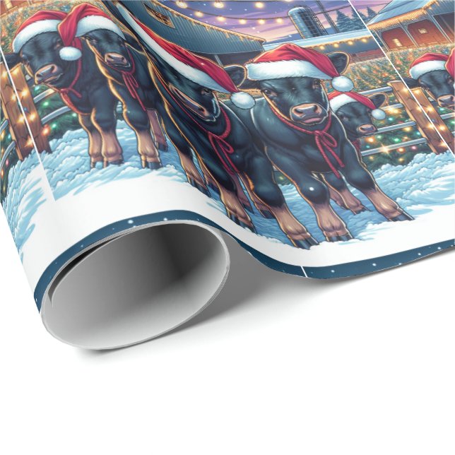 Papel De Regalo Calles Negras Con Sombrero De Santa Por Navidades  (Esquina del rollo)