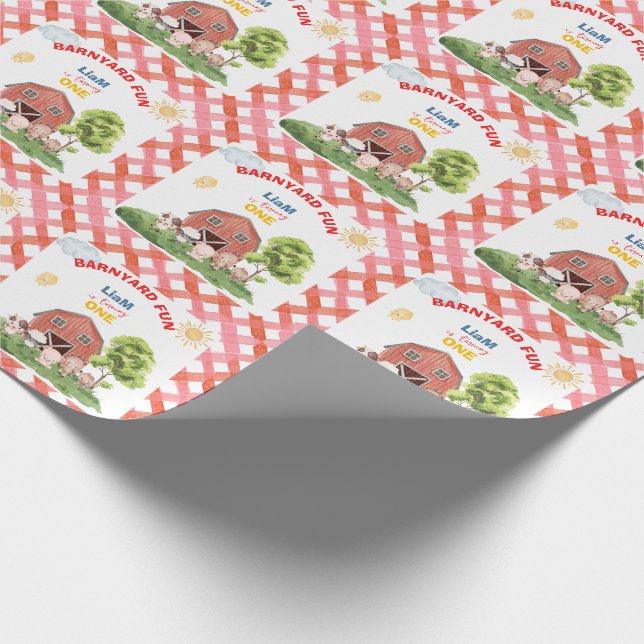 Papel De Regalo Calling All Party Farm Animals 1st Birthday (Esquina)