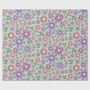 Papel De Regalo calmado patrón floral caprichoso verde salvia
