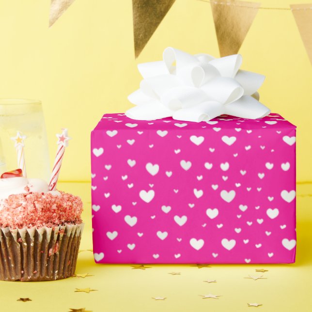 Papel De Regalo Calores Blancos Sobre Rosa Neón (Fiesta de cumpleaños )