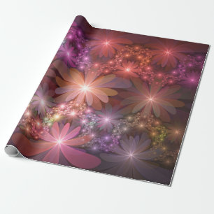 Papel De Regalo Cama De Flores Colorido Brillante Arte Fractal Abs