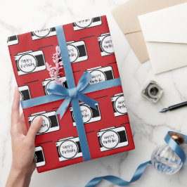 Papel De Regalo Cámara con texto de cumpleaños en rojo