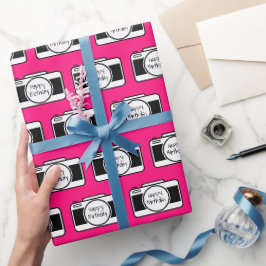 Papel De Regalo Cámara con texto de cumpleaños en rosa