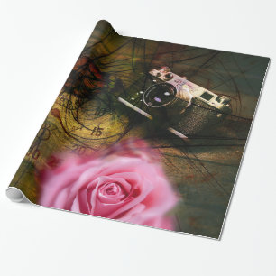 Papel De Regalo Cámara, reloj y flor únicos del vintage