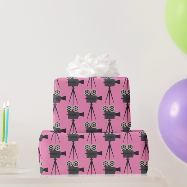 Papel De Regalo Cámaras de cine retro en rosa (Regalos de fiesta)