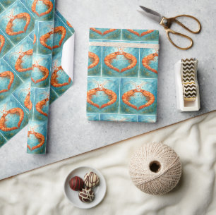 Papel De Regalo Camarones besándose bajo el agua con corazones