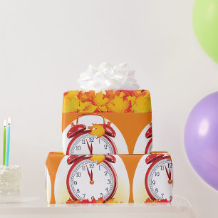 Papel De Regalo Cambio De Otoño Cae Salto Y Reloj Retro