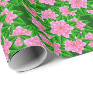 Papel De Regalo Camelias Rosa Hielo y Hojas Verdes