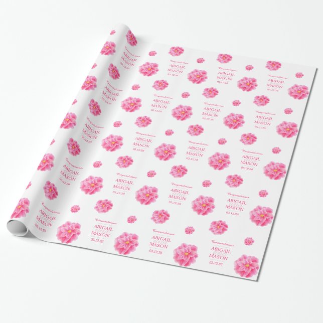 Papel De Regalo Camellia acuarela nombre flor envoltura boda (Desenrollado)
