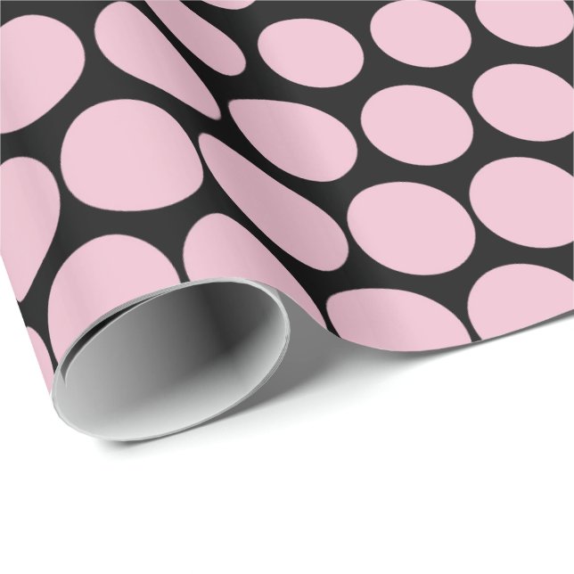 Papel De Regalo Cameo Punto de Polka Rosa Negro moderno (Esquina del rollo)