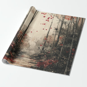 Papel De Regalo Camino de Bambú Otoñal Lavado con Tinta