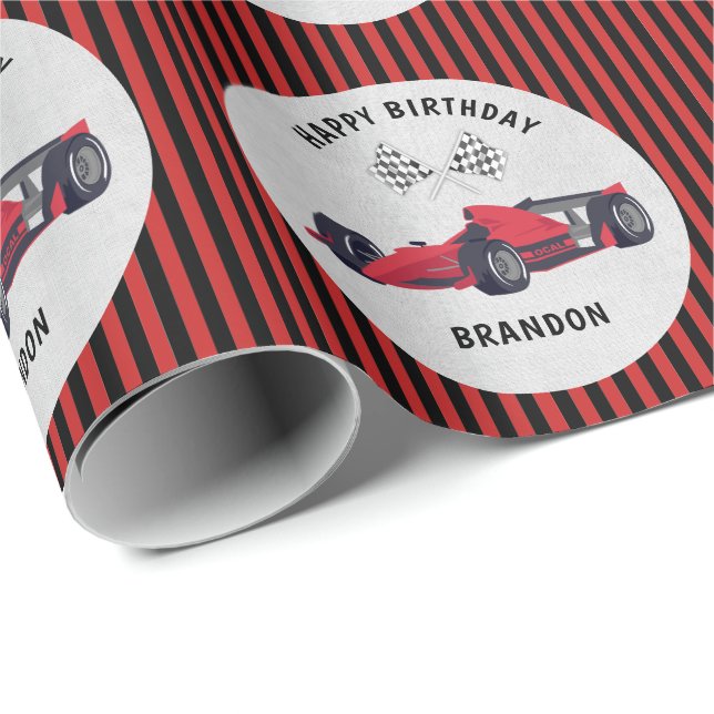 Papel De Regalo Camino Rojo Race con rayas Cumpleaños Personalizad (Esquina del rollo)