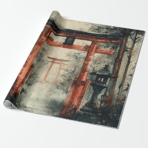 Papel De Regalo Camino Torii Brumoso Acuarela