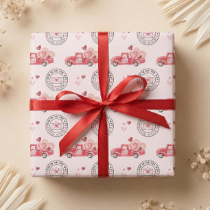 Papel De Regalo Camión acuarela de San Valentín de entrega especia