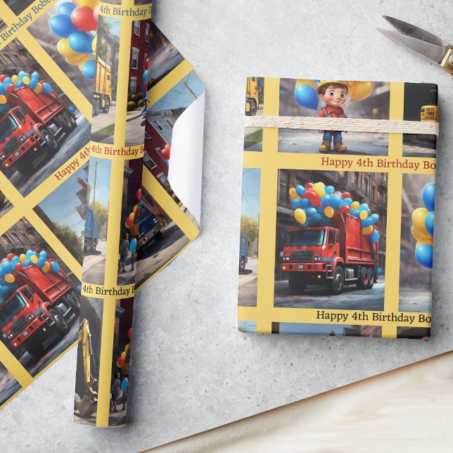 Papel De Regalo Camión basura Globos de cumpleaños de Backhoe Boy (Subido por el creador)