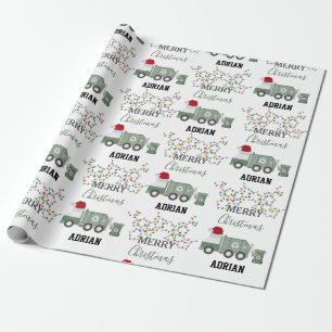 Papel De Regalo Camión de basura reciclaje de Navidad con nombre p