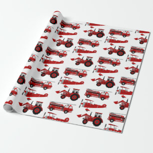 Papel De Regalo Camión de bomberos, avión, tractor