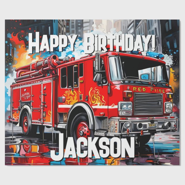 Papel De Regalo Camión de bomberos en la ciudad (Superficie plana)