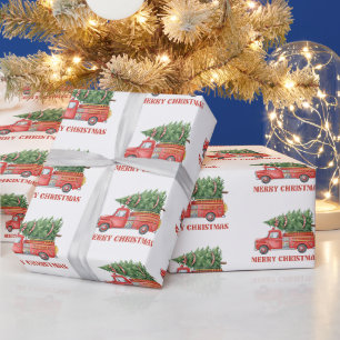 Papel De Regalo Camión de bomberos navideño acuarela