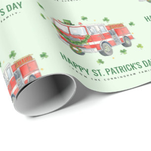 Papel De Regalo Camión de bomberos personalizado día de San Patric
