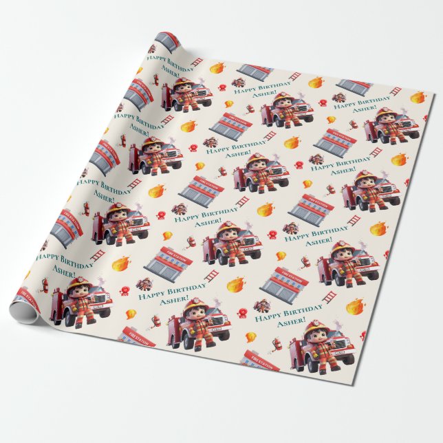 Papel De Regalo Camión de bomberos tridimensional para bomberos pe (Desenrollado)