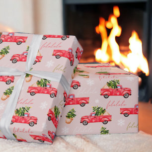 Papel De Regalo Camión de color rojo del árbol de Navidad festivo
