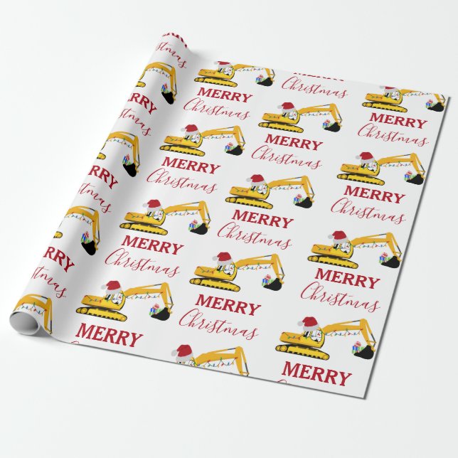 Papel De Regalo Camión de construcción de excavadoras de navidades (Desenrollado)