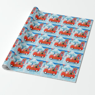Papel De Regalo Camión de entrega de Navidad con perro caniche en