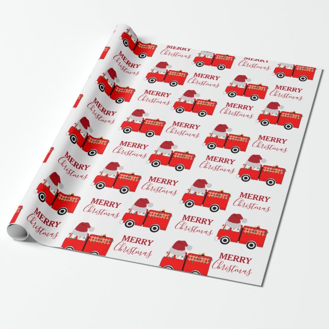 Papel De Regalo Camión de Fuego Rojo navidades (Desenrollado)