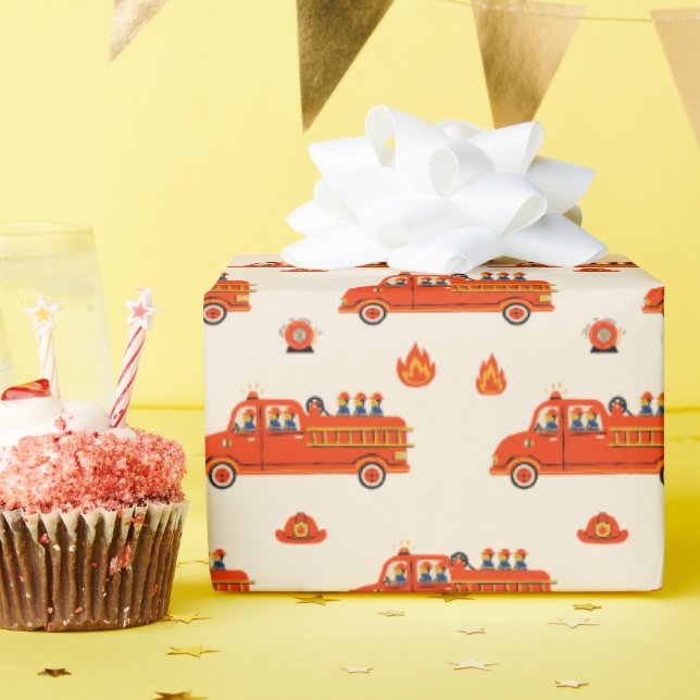 Papel De Regalo Camión de Fuego Rojo Retro (Fiesta de cumpleaños )