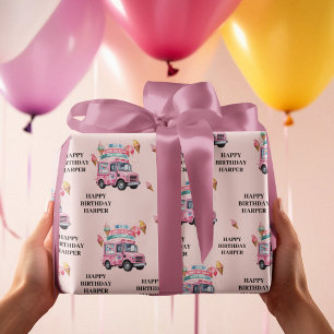 Papel De Regalo Camión de helado personalizado rosa cumpleaños