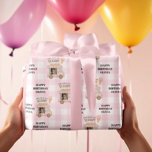Papel De Regalo Camión de Helado Rosa Personalizado Cumpleaños