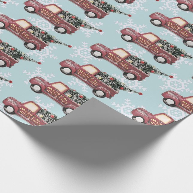 Papel De Regalo Camión de juguete rojo con árbol de Navidad (Esquina)
