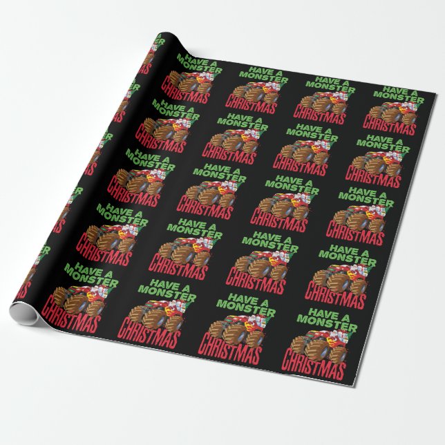 Papel De Regalo Camión de Monstruo de Santa Riding tiene Navidades (Desenrollado)