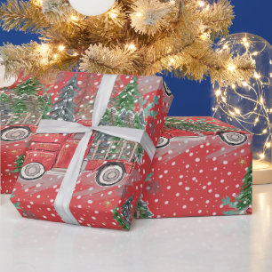 Papel De Regalo Camión de Navidad Envuelto en Rojo