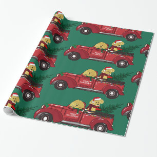 Papel De Regalo Camión de Navidades rojos Hand Drawn Goldendoodles