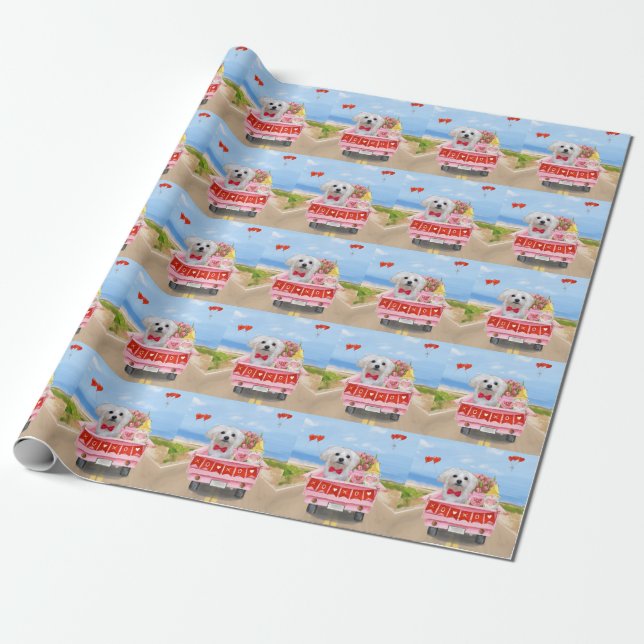 Papel De Regalo Camión de San Valentín para perro maltés  (Desenrollado)