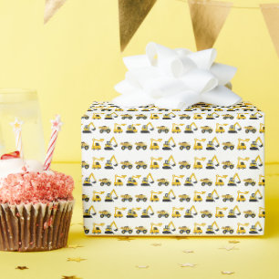Papel De Regalo Camión de Volquete de Construcción, Grúa y Excavad