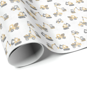 Papel De Regalo Camión de Volquete en Construcción Niño Excavadora